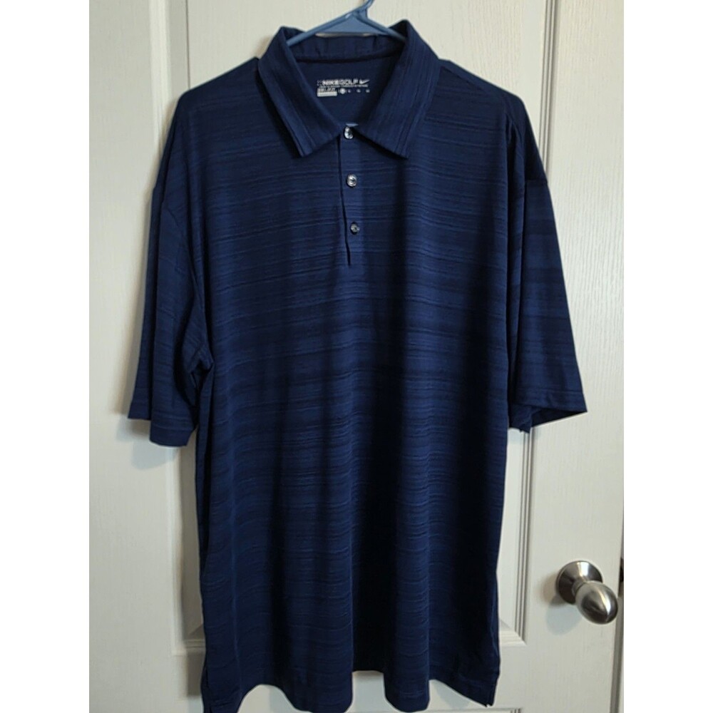 Nike Golf Men's XL Blue Striped Dri-Fit Short Sleeve Performance Polo Shirt (239